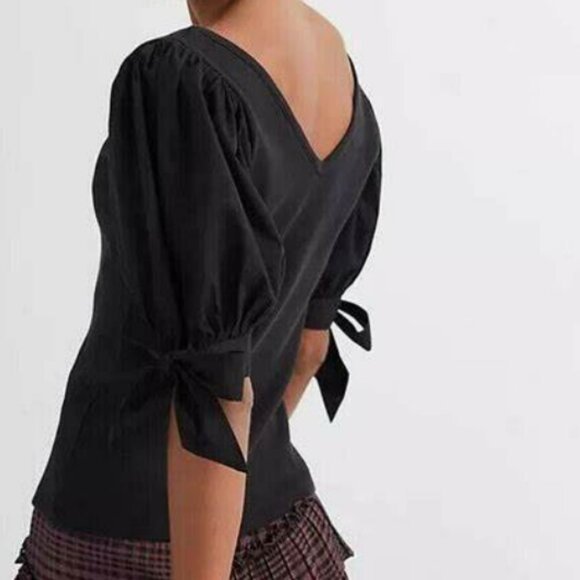 💫Host Pick! NEW!! Maeve by Anthropologie Puff-Sleeved Top, Black Petite, XS - Picture 4 of 7